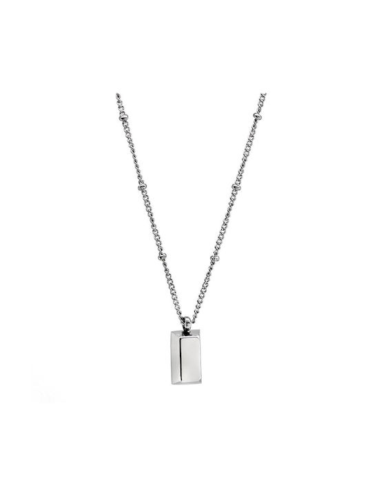 Steel Chain Necklace Silver Metal Bar