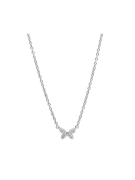 Steel Chain Necklace Silver Butterfly Zircon