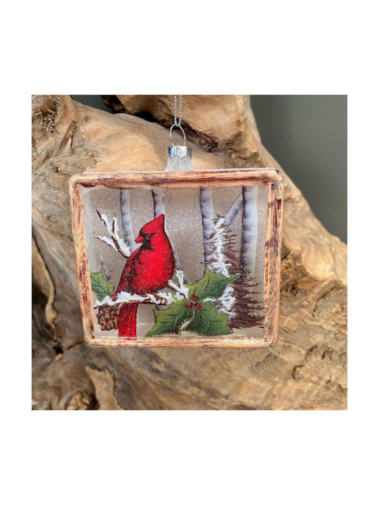 Hanging Ornament Bird Glass Red 9x10cm