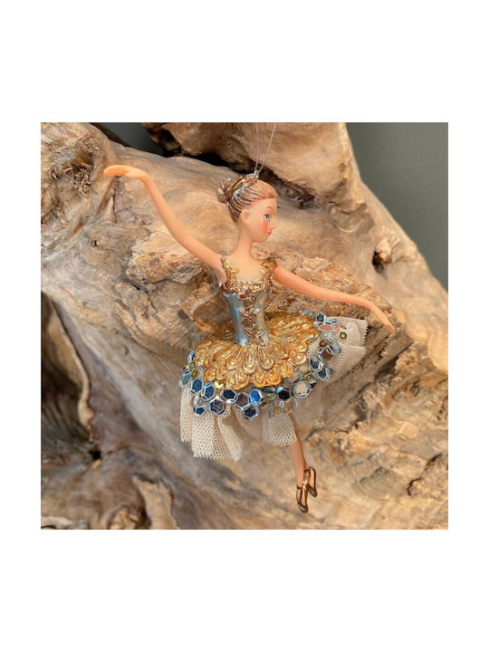 Hanging Ballerina Ornament Ceramic Gold 8x17cm