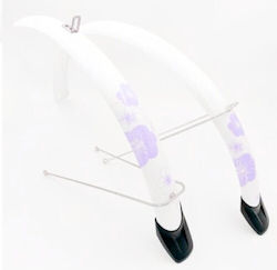 VKT Bicycle Fenders Set 24 Inches with Mounts White with Purple Flowers