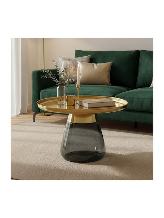 Pakketo Rundes Zentral Kaffeetisch Lafo Glas Gold Chrom-Matt Schwarz M60xL60xH42cm