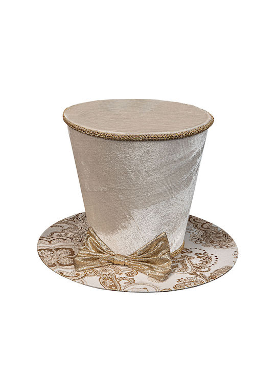 Decorative Christmas Hat Velvet Bow Glitter Beige Gold 36x36x24cm