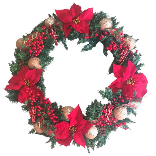 Ambalaz Christmas Fabric Lighted Decorative Wreath Battery Powered 80cm