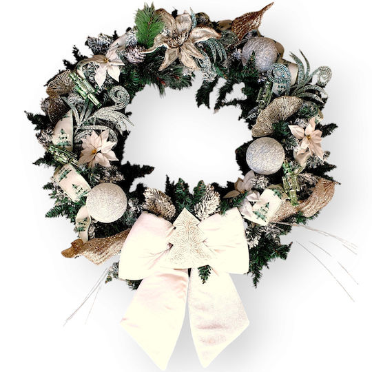 Ambalaz Christmas Fabric Lighted Decorative Wreath Battery Powered 80cm