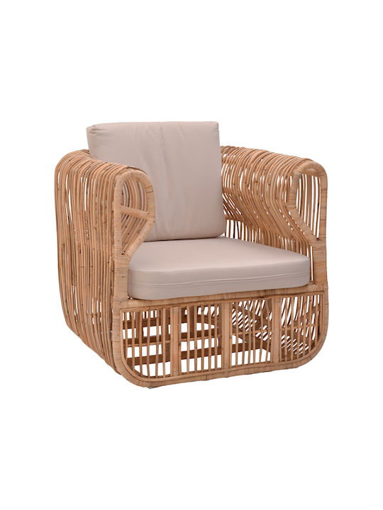 Outdoor-Sessel Rattan Fajole Natural - Beige mit Kissen 86x86x66εκ.