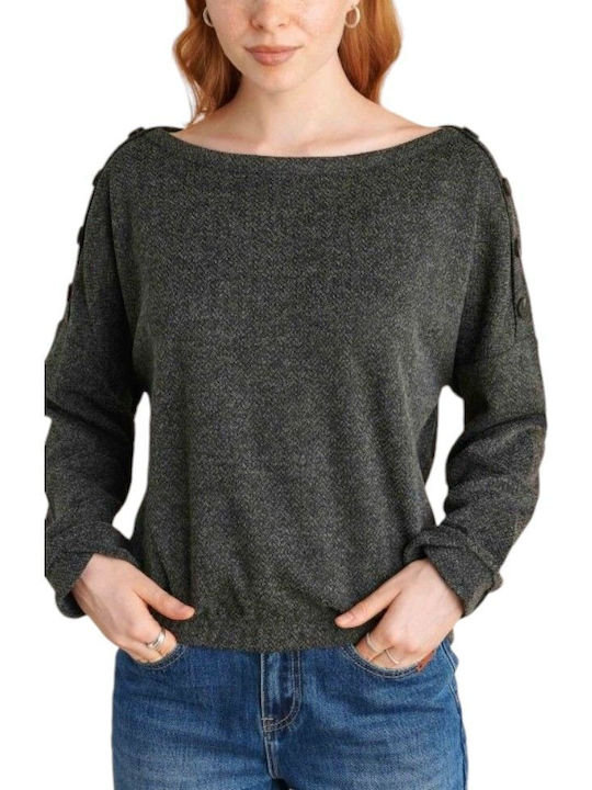 Attrattivo Women's Blouse Long Sleeve with Boat Neckline Gray