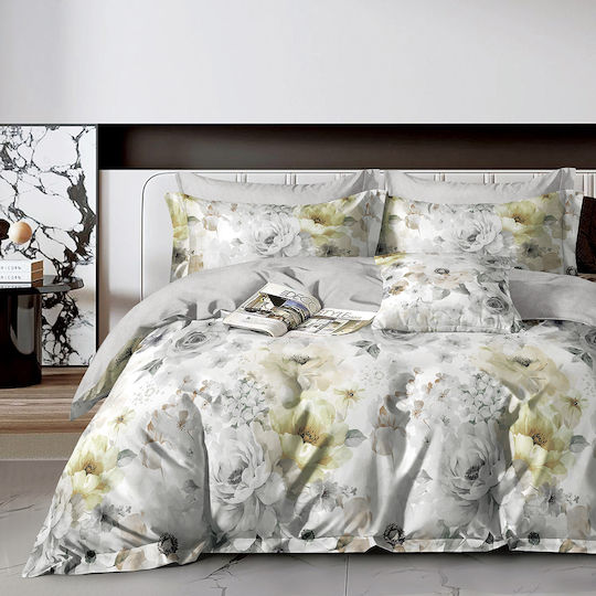 Beauty Home Duvet Cover Set Cotton Satin Queen with 2 Pillowcases 230x250 Art 12610 Giovanni Grey