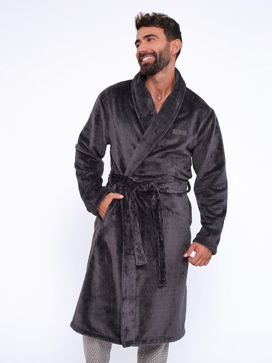 Muydemi Men's Winter Pajama Robe Charcoal