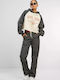Signature Cropped Γυναικείο Φούτερ Ecru/grey