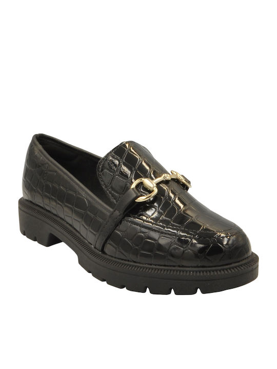 Lackleder Damen Loafers in Schwarz Farbe