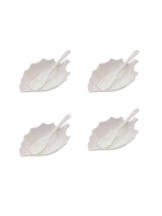 4 Weiße Porzellan Servierschalen Appetizer Desserts Soßenlöffel