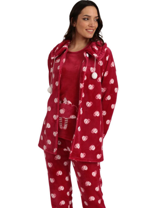 Lydia Creations Winter Women's Fleece Pyjama Jacket Red