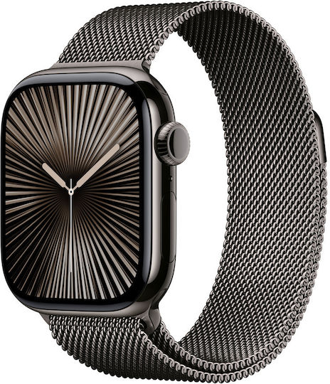 Apple Watch Series 10 Cellular Titanium 42mm Αδιάβροχο με eSIM και Παλμογράφο (Gold - Milanese Loop Natural)
