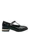 Leder Pumps mit Riemchen & flacher Absatz Schwarz