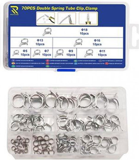 Double Spring Hose Clamp Set 6 Sizes 70pcs Case