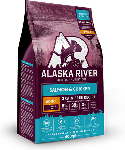 Alaska River Grain Free Adult Ξηρά Τροφή χωρίς Σιτηρά για Ενήλικες Στειρωμένες Γάτες με Κοτόπουλο / Σολομό 0.4kg