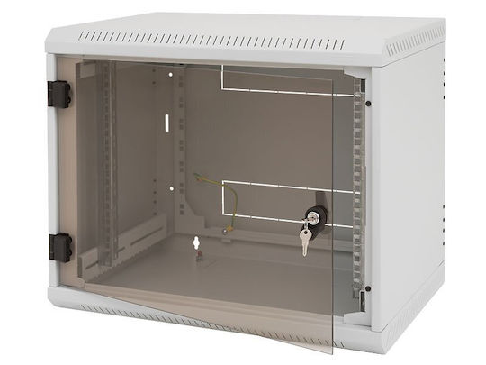 19" Single-door Wall-mounted Cabinet 12u/400mm Fully Glass Doors Ip30 Load Capacity 30kg Light Grey Ral7035