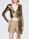 Women's Blouse Long Sleeve with V Neckline Gold