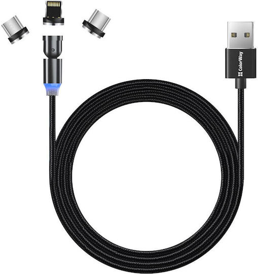 Colorway 3-in-1 Charging Cable Lightning+microusb+usb-c Magnetic 2.4a Nylon Magnetic Rotation 540° 1m