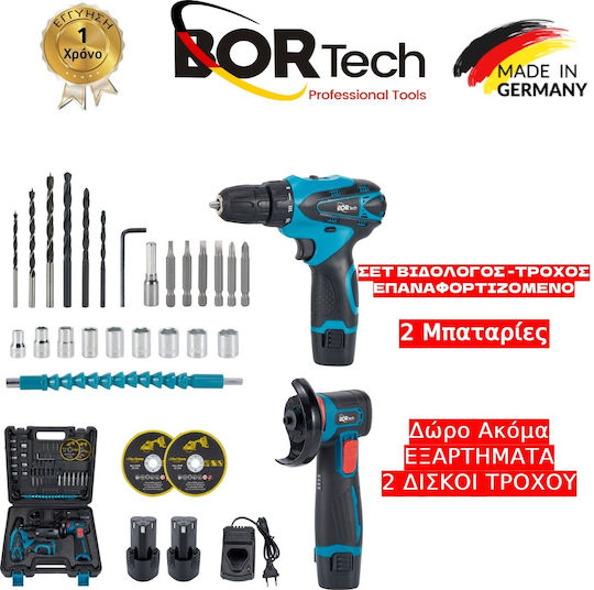 Homeone Bortech Set Angle Wheel & Drill Driver 18V with 2 Batteries 3Ah and Case