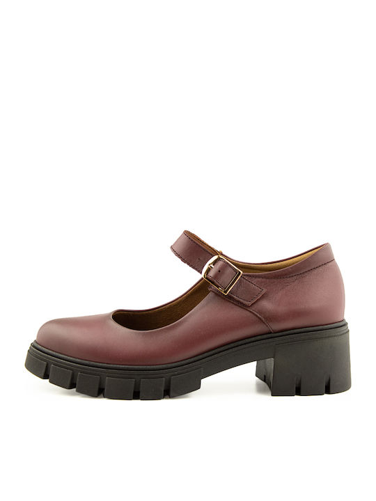 Leder Pumps mit Riemchen Burgundisch