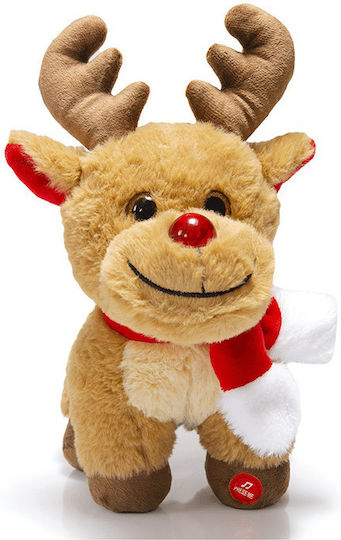 Fun World Plush Christmas with Sound Little Deer with a Bright Nose & Greek Carols for 3+ Years 30 cm