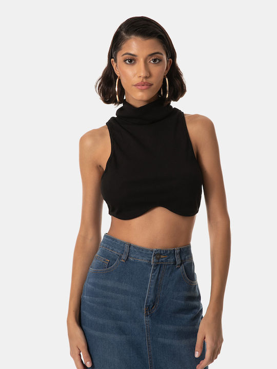 Sleeveless Turtleneck Crop Top Black