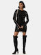 Mini-Langarm-Paillettenkleid Schwarz