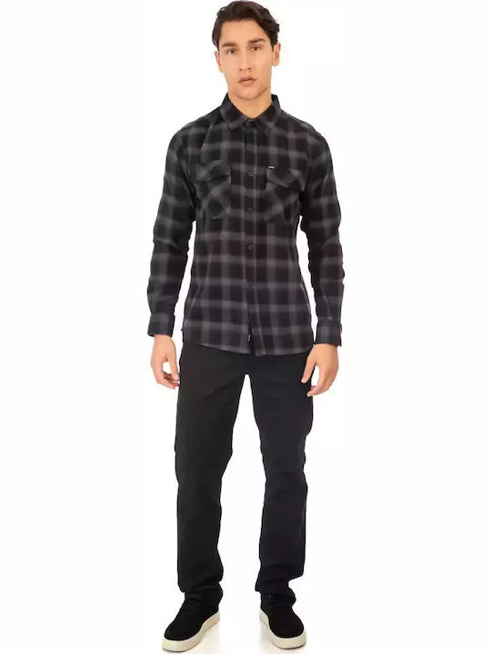 Double Cu mânecă lungă Flanel Cămașă Carou Blac...
