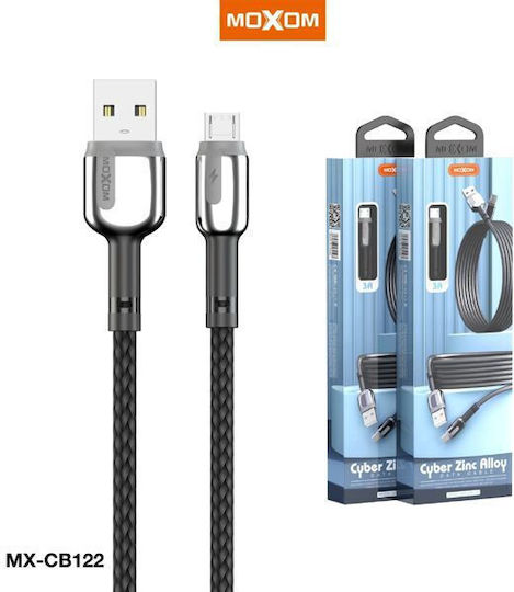 Moxom Braided USB 2.0 to micro USB Cable Μαύρο 1m (MX-CB122) 1τμχ