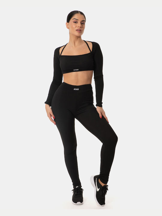 Co-ord Σετ Κολάν Crop Top Μαύρο Μαύρο