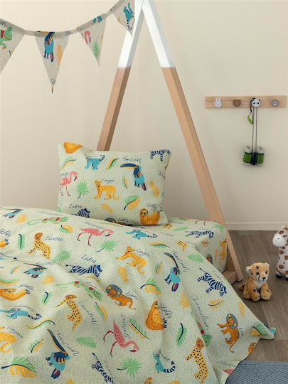 Palamaiki Sheet Set Single with Elastic Band Cotton Green 110x200cm 3pcs