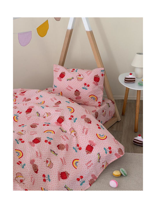 Palamaiki Sheet Set Single with Elastic Band Cotton Pink 110x200cm 3pcs