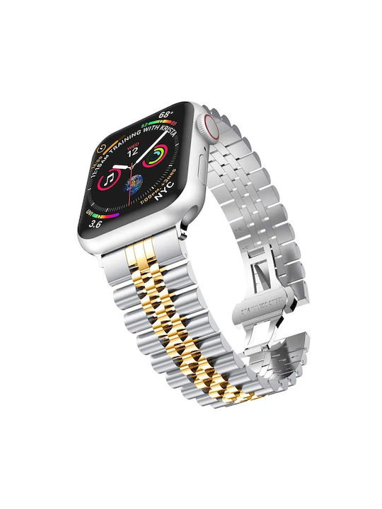 Leewello LW-375 Λουράκι Silver+Gold (Apple Watch 44/45/46mm/Ultra 49mm)
