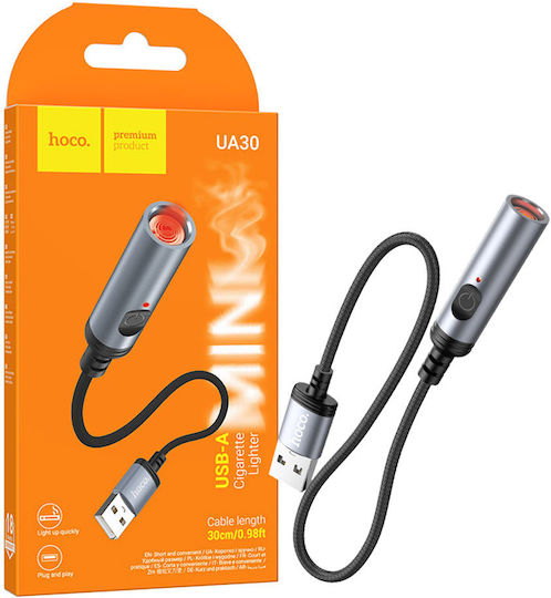 Αναπτήρας Καλώδιο Usb-a 35cm Αυτοκίνητο Powerbank Laptop Tablet Hoco Ua30 Μαύρο
