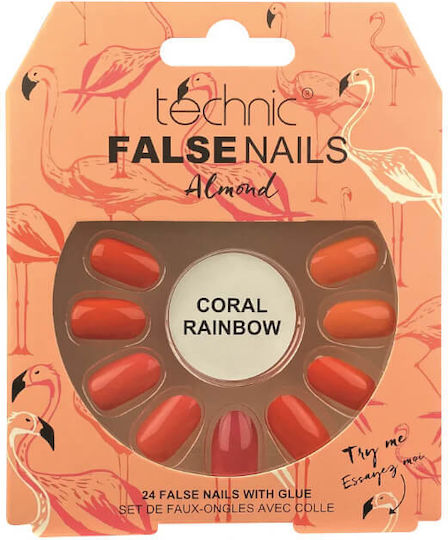 Technic False Nails Almond Coral Rainbow