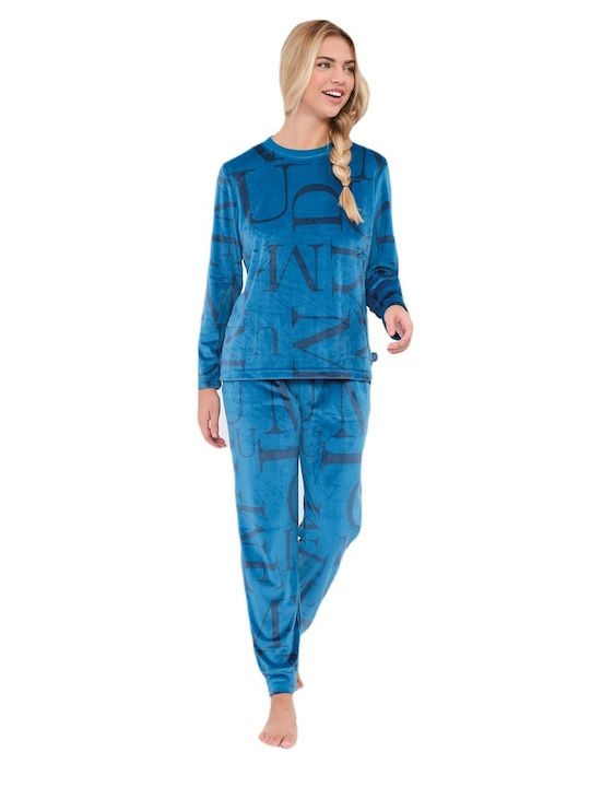 Muydemi Winter Women's Velvet Pyjama Set Blue