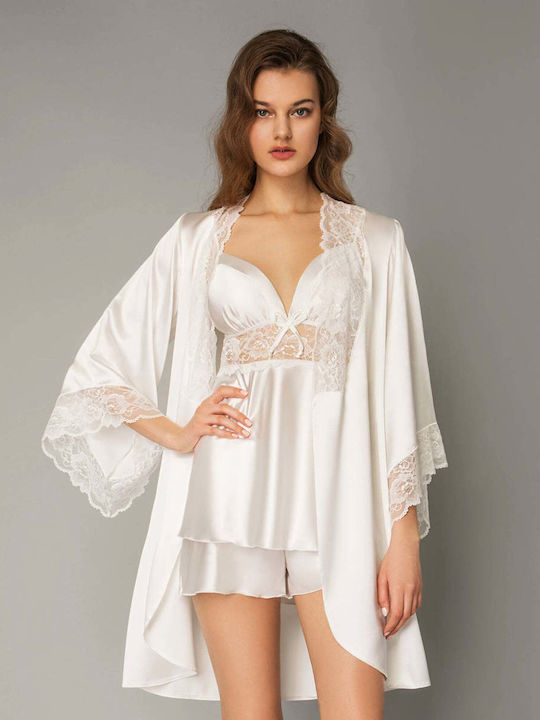 Milena by Paris Winter Bridal Women's Robe with Pajamas White 4178_5352SET-White