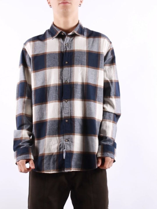 Long-sleeved Flannel Shirt Checked Sky Captain