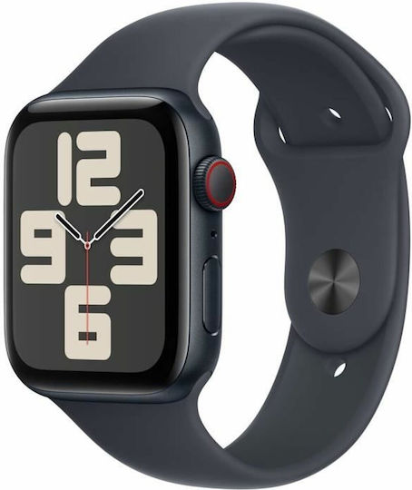 Apple Watch SE 2024 Cellular Aluminum 44mm Waterproof with eSIM and Heart Rate Monitor (Midnight Sport Band - M/L)