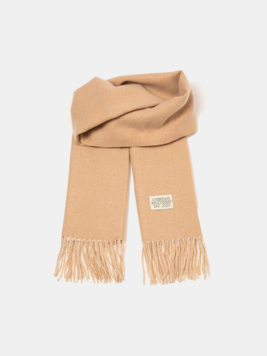 Knit Scarf with Fringes Beige Beige