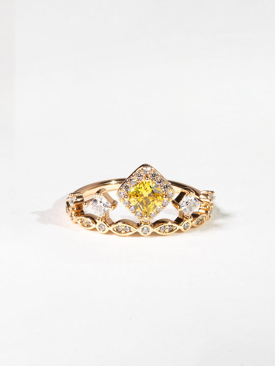 Chrysothemiss Ring with Stones made of Steel Gold Plated