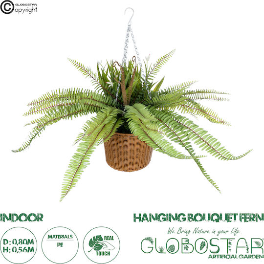 Globostar Artificial Garden Fern Hanging Bouquet Plant 20629 Artificial Hanging Decorative Fern Plant H56cm