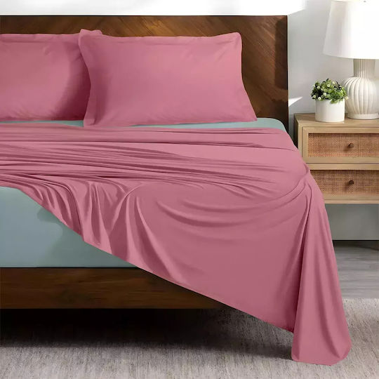 Lino Home Sheet Sets Queen 240x260cm. Doble Pink-mint 4pcs