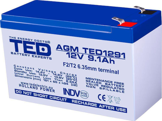 Lead Battery Agm 12v 9ah 151 65 94 Mm T2 Tec Electric