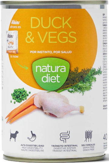 Natura Diet Nassfutter Hunde in Dose Diät mit Karotte, Huhn, Fleisch, Gemüse, Brokkoli, Ente, Kartoffeln und Lachs 400gr