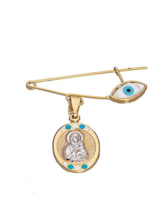 Atofio Kosmima Child Safety Pin made of Gold Plated Silver with Icon of the Virgin Mary