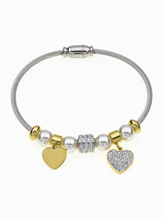 Damen Armband Handschellen mit Design Herz aus Stahl Vergoldet mit Perlen