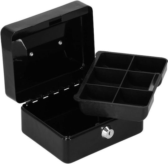 Money Box Safe Compartmentalized Key Metal 15x12x8cm Black